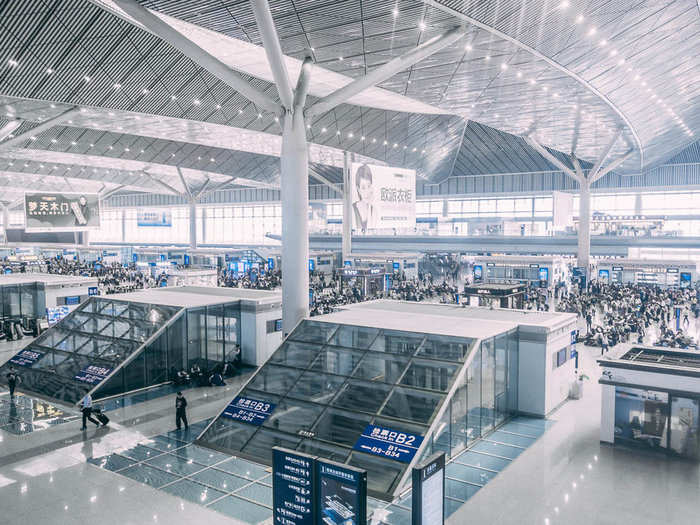 Most new high-speed railway stations in China look more like airports than train stations. This is the one I encountered in Xi’an, a city of 8.7 million people. It had high ceilings, futuristic architecture, and nicely spaced gates for the platforms. Most railway stations I encountered were directly connected to the city