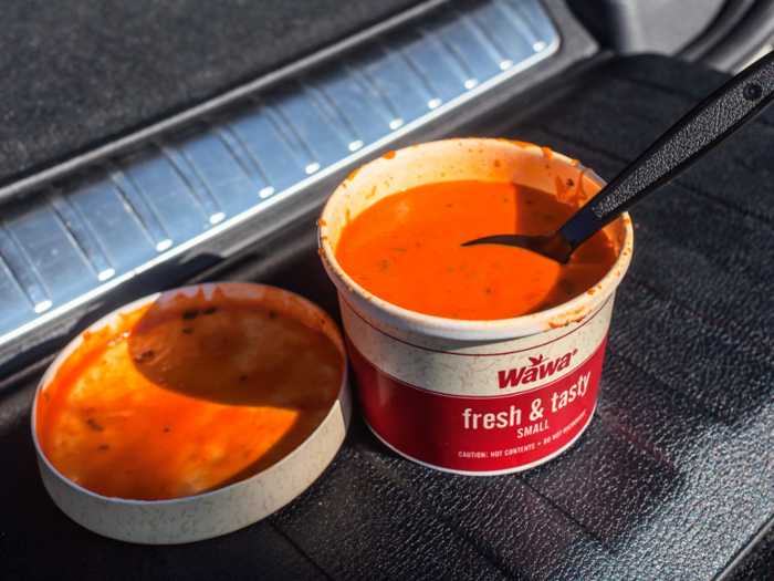 Continuing on the upscale bistro theme is the tomato basil bisque, another unlikely find at a gas-station convenience store. The quality wasn