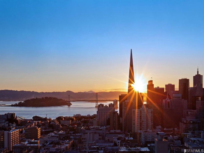 ...or a view of the skyline, punctuated by the Transamerica Pyramid, at sunset or sunrise.