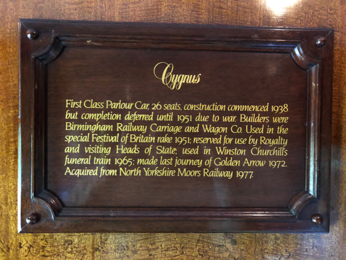 All the carriages have their own stories to tell, which is done via plaques on the walls. One carriage, Cygnus, was used in Winston Churchill