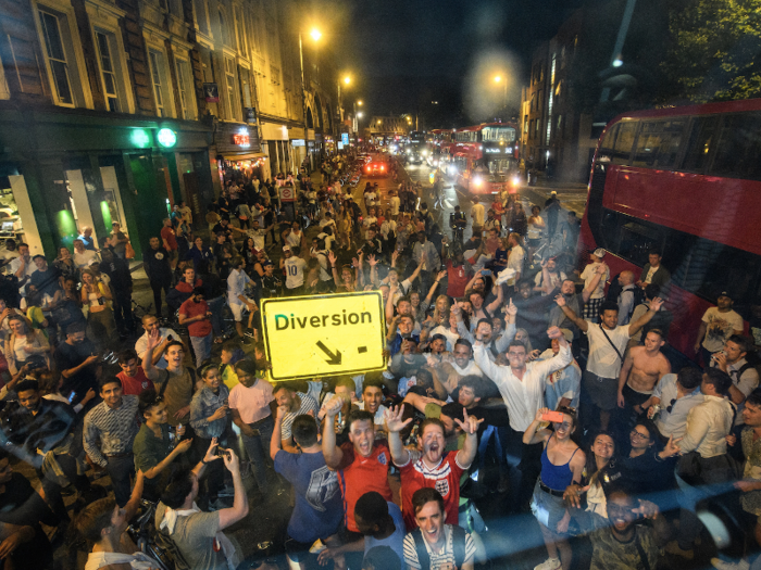 After the games, crowds spill out onto the streets where the festivities continue.