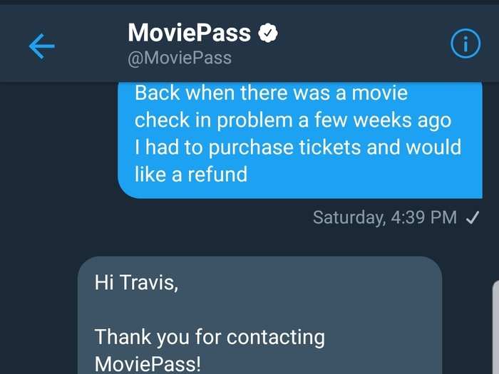 MoviePass told me it was "aware" of an issue on July 6, but I had started this conversation in June. There is obviously not a lot of communication going on among the MoviePass social team, and to make that even more apparent, they then asked me to report my issue on the app!