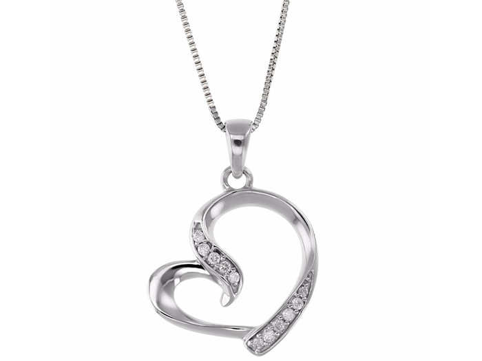 Vishal Jewellers 14k White Gold Diamond Heart Pendant With 18 Inch Rope Chain