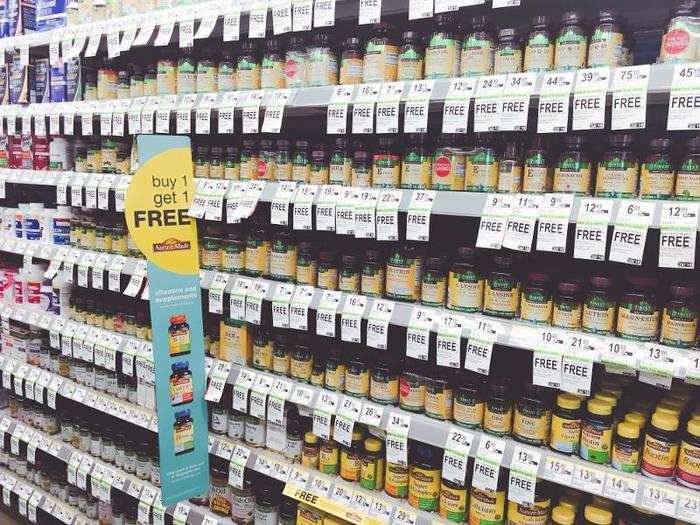There was an aisle filled with cold medicines and supplements, each of which had a special members-only price.