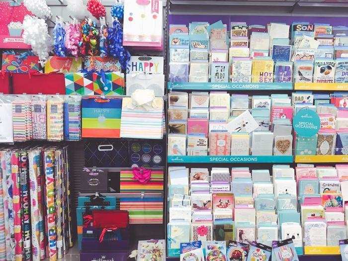 Most products carried at the three stores overlapped, like greeting cards ...