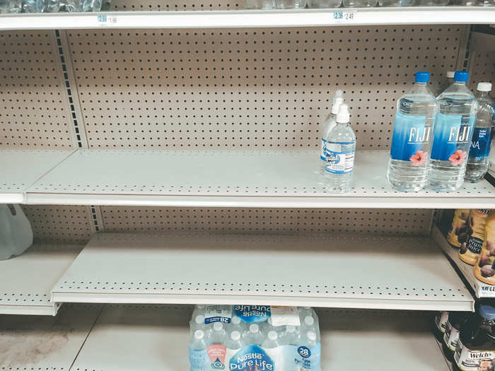 There were hardly any water bottles left on the shelves ...