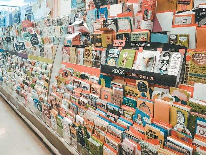 There were two aisles filled with greeting cards and gift-wrapping supplies ...