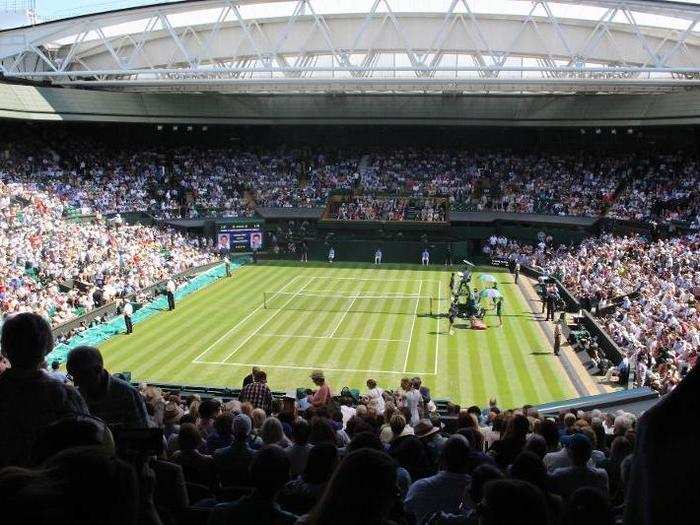 This was our view on Centre Court. You can see the "Royal Box" opposite. Nadal was a clear crowd favourite and, even from these seats, it was easy to see how physically impressive Nadal is.