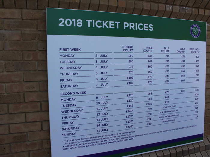 Hard-to-get tickets range in price and are adjusted according to the day you want to attend and which court you want to see. The most expensive ticket is the Centre Court experience on July 15, which includes the men