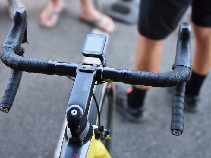 GvA keeps a clean cockpit, with his computer jutting out on an out-front mount. The oversize stem makes for stiff, efficient power transfer when sprinting.