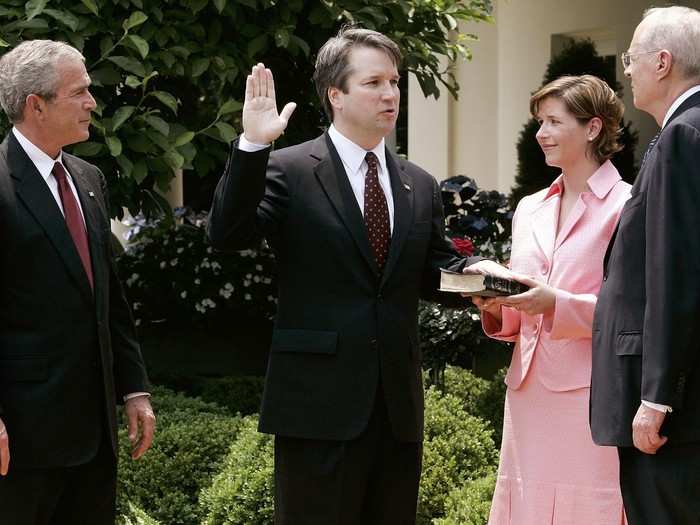 Kavanaugh and his wife Ashley met when they were both aides for Bush, and their first date was the night before the 9/11 attacks. She was present at his swearing-in to the DC Circuit, alongside by former Justice Kennedy.