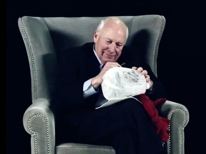 Dick Cheney signs a "waterboard kit" in his interview for the show