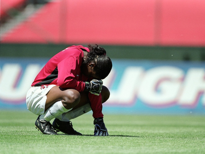 Briana Scurry was the starting goalkeeper for the U.S.W.N.T. She came up with a crucial save during the penalty shoot-out to help clinch the World Cup win.