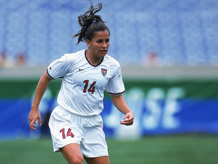 Joy Fawcett was a defender and another veteran of the 1991 World Cup team. She made the second penalty kick.