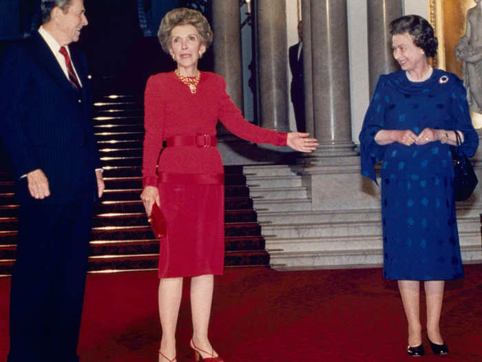 In 1988, first lady Nancy Reagan and her husband took tea with the Queen during a stopover in London after a summit in Moscow.