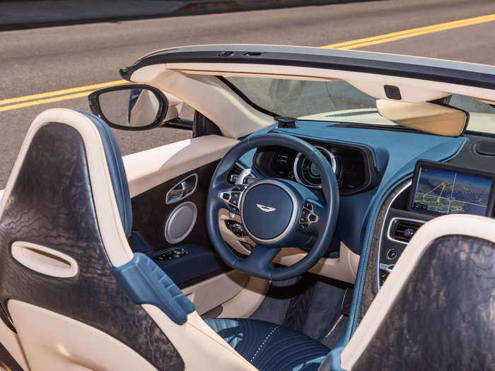 The view from the modest rear seats. Yes, the blue gives the DB11 Volante a bit of a Frank Sinatra edition vibe, but I dug it.