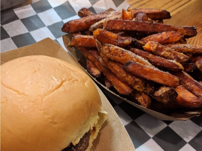 The options for sides are simple: rosemary fries, sweet potato fries, or a salad.