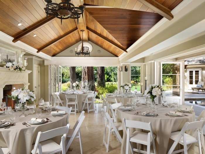 The pool house pavilion opens up to three sides and has been used for weddings, fundraisers and other large events in the past. It also has a full kitchen and bath.