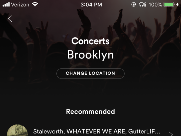 Spotify will show you upcoming concerts nearby based on your listening habits.