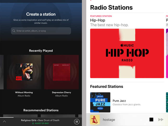 Both apps have radio, but Apple is the winner here.