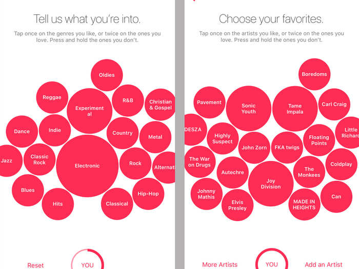 Apple Music starts off by asking you to select the genres and artists you