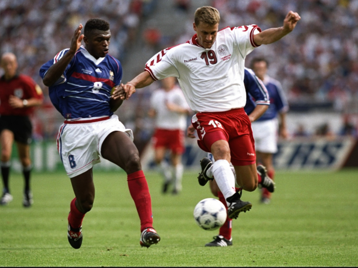 Marcel Desailly (left) was a defender for A.C. Milan who was named to FIFA