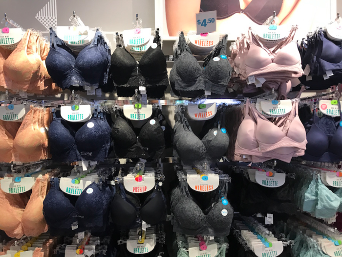 There were a ton of bras and panties, starting at $4.50 for bralettes and around $10 for more structured underwire bras.