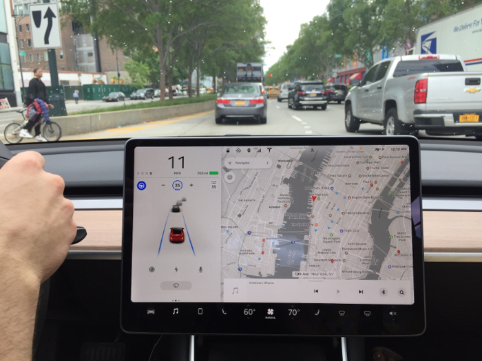 While some Model 3 reviews have said the touchscreen can be difficult to use, I found it easy to monitor essential information like speed and charge level after a short adjustment period. But I didn