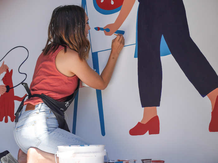 Gusties pitched in to paint the mural on the far wall. It shows the many types of small businesses that Gusto proudly serves.