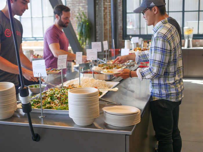 And Gusto does not skimp on food. Employees have free snacks, lunch, and dinner on weekdays. The food looked pretty healthy.