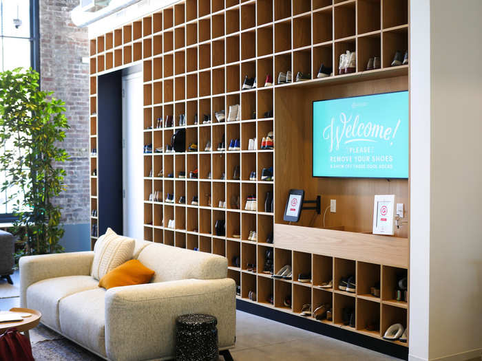 When you walk inside, the receptionist invites you to remove your shoes and store them in a cubby. Gusto socks may be provided.