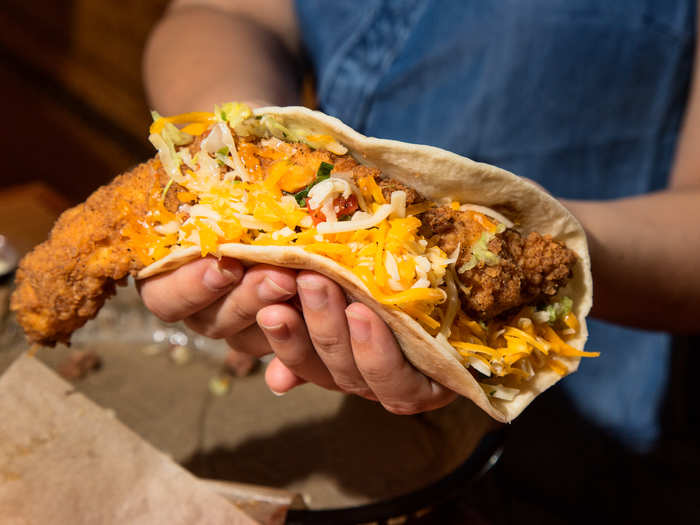 This hulking beast — the Trailer Park — featured a moist yet massive hunk of expertly fried chicken. The chicken could have stood alone at most restaurants, but here it was accompanied by cheese, chilis, lettuce, and pico de gallo in a tortilla that couldn