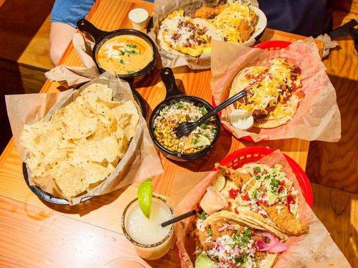 After placing our order at the counter, our food arrived at the table surprisingly swiftly. With tacos costing around $4 and a margarita costing $6, this entire spread cost us roughly $40 before tax and tip.