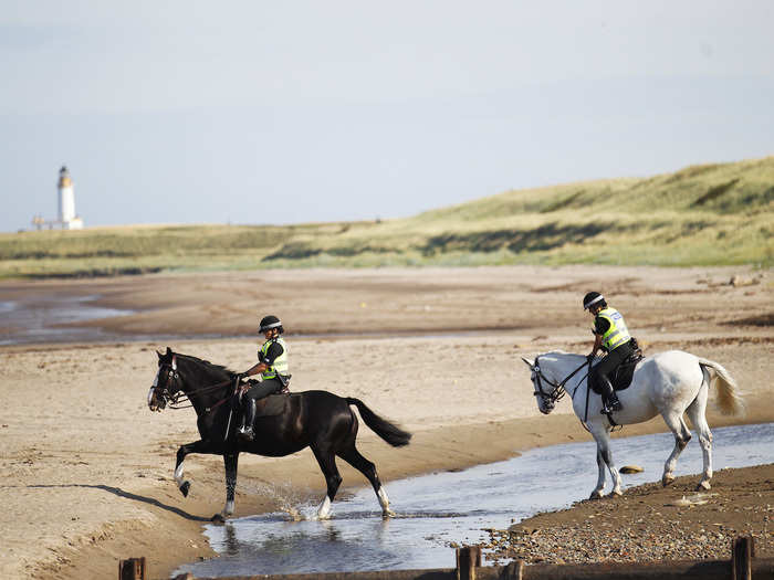 Police were there on horseback to patrol the crowds.