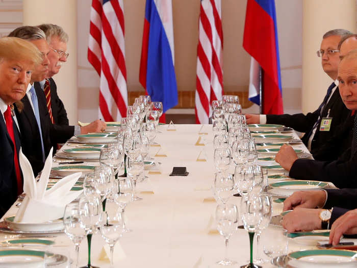 Trump and Putin then headed to lunch, flanked by their top aides, including US National Security adviser John Bolton, Secretary of State Mike Pompeo, and Russian Minister of Foreign Affairs Sergey Lavrov.