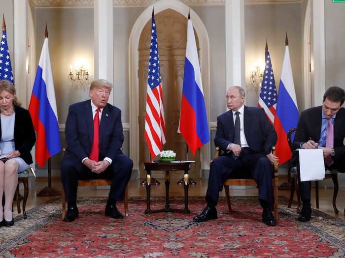 Translators accompanied the leaders in the meetings, though Putin often reacted before the translation, clearly understanding Trump