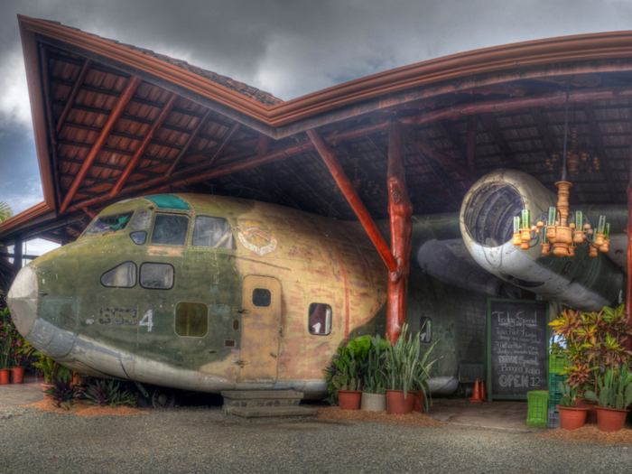 A little ways down the road from both airplane-turned-hotel suites is the El Avion restaurant, fashioned out of a shot-down Fairchild C-123 airplane.