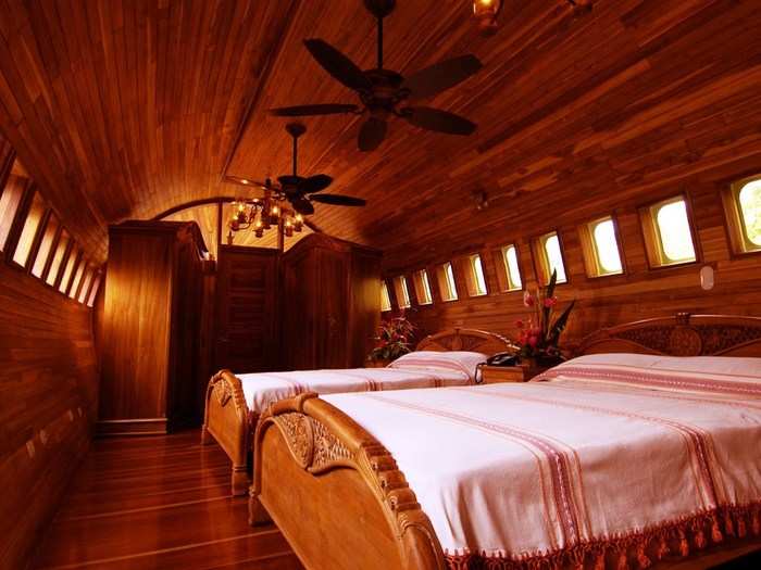 Inside are two bedrooms, both of which are air-conditioned, and two bathrooms. A total of three queen-sized beds are offered to guests.