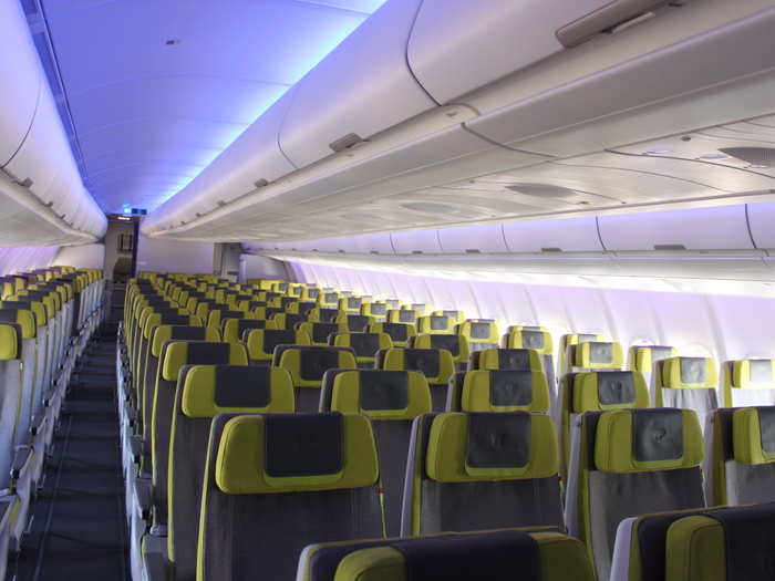 Like the current generation A330, the neo keeps the eight-abreast seating configuration. The Boeing 787 usually flies with nine seats per row.