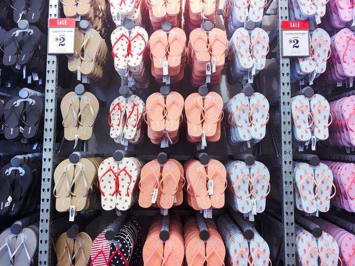 Old Navy had an entire wall of $2 flop flops for the summer ...