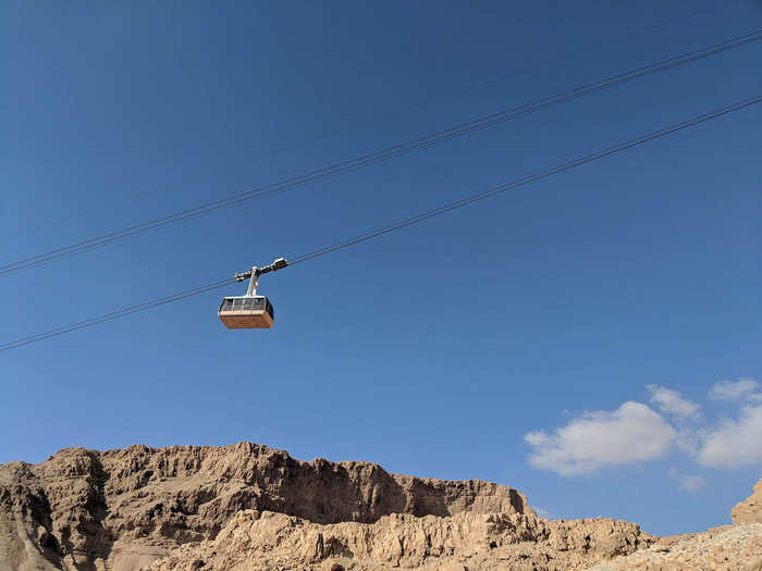 As we descended, cable cars passed overhead.