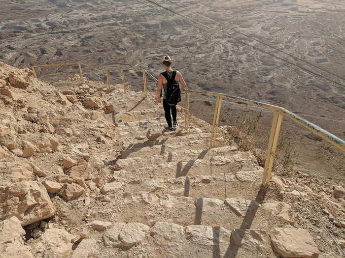 Having explored Masada thoroughly and beginning to feel the heat, we began our descent from the top of the Snake Path: