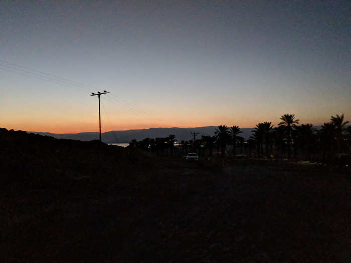 Though sunrise was still an hour away, light started filling the valley below Masada by 4:30 a.m.