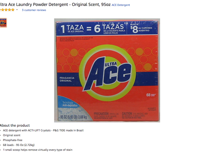 Mexico: Shoppers in Mexico bought a ton of Ace Powder Laundry Detergent.