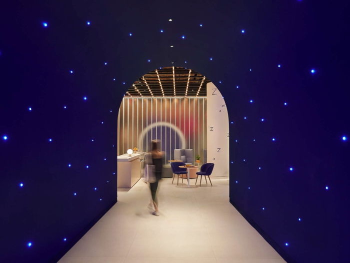 Once inside, I walked through a midnight blue tunnel, complete with twinkling lights. After walking through the city on a hot summer day, the entryway was a welcome respite.