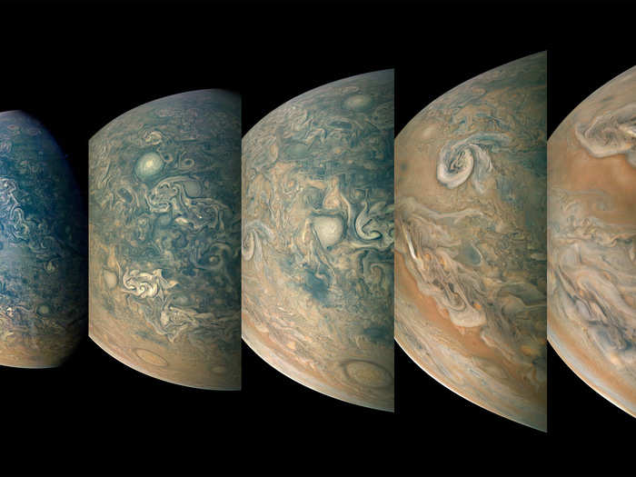 During a perijove, the Juno probe dives over Jupiter