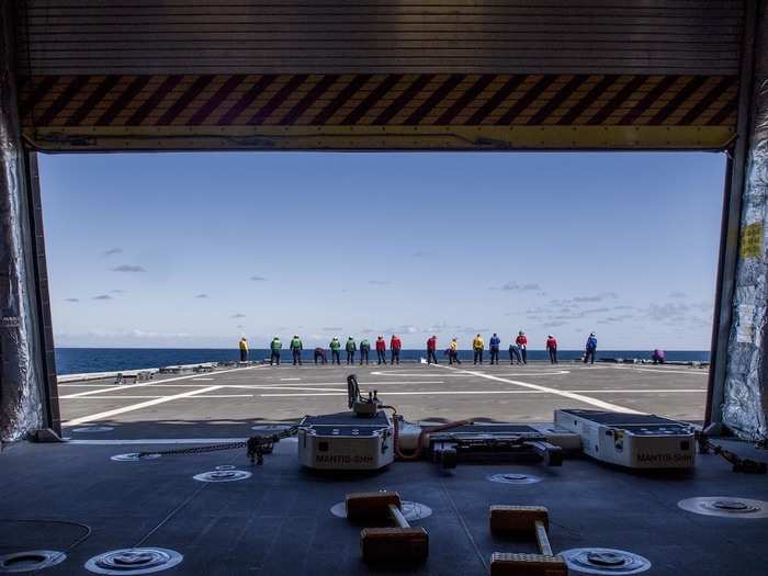 And a shot from the hangar bay onto the flight deck.