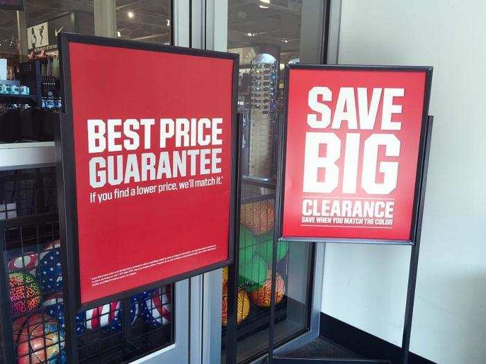 There were clearance signs in the entryway, and a sign explained their price-match guarantee.