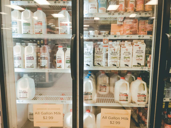 Groceries were towards the front of the store. The prices were on par with CVS. For example, gallons of milk cost $2.99. However, the store seemed to be running low.