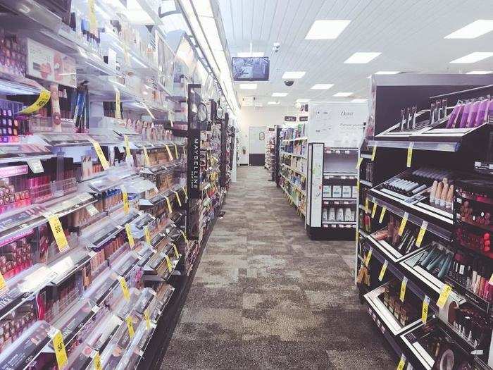 The cosmetics section was right near the entrance. The store carried typical drugstore brands like Maybelline, L